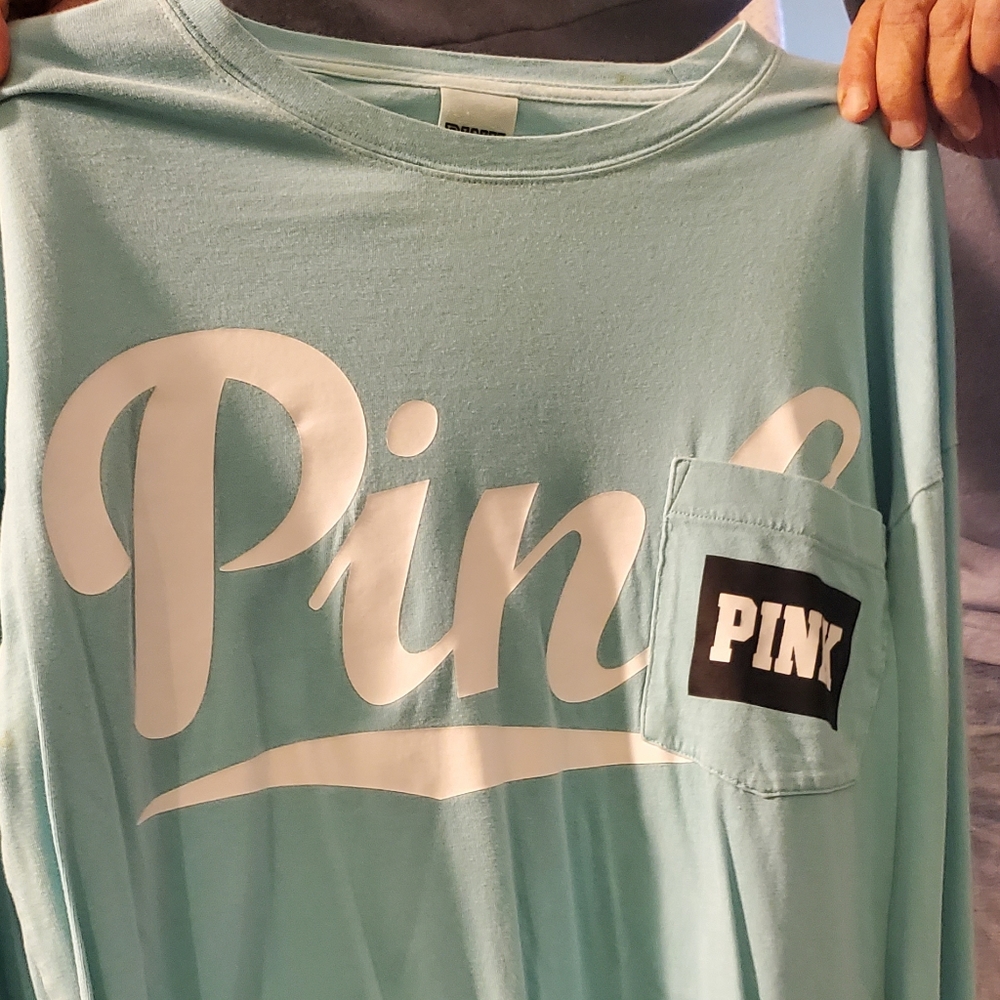 Pink light green long sleeve shirt